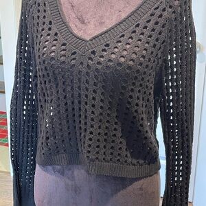 Wild Fable Black Crochet V-Neck Sweater